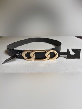 Express Black Belt with Gold Chain-Link Accent